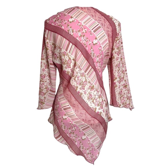 Vintage Pink Floral Asymmetric Sheer Tunic Top Fairy Grunge Fashion Bug Size S - Picture 5 of 11